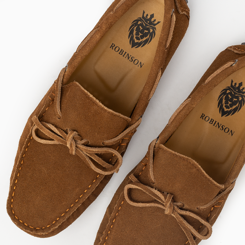 Suede leather mocassin with lace T8/Camel