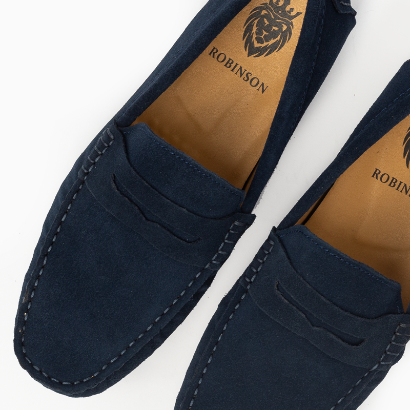 Suede leather mocassin with strap A2/ Dark blue