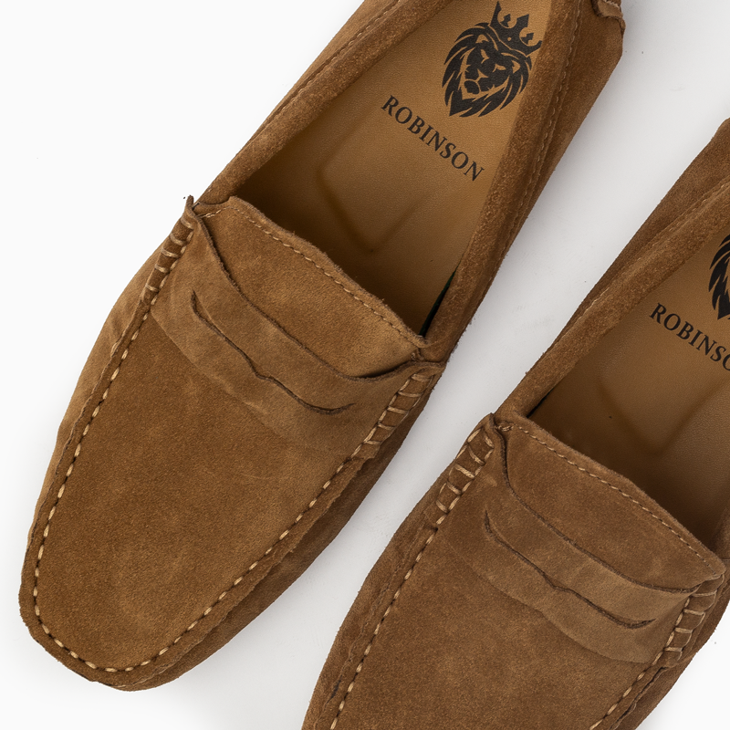 Suede leather mocassin with strap A2/CAMEL
