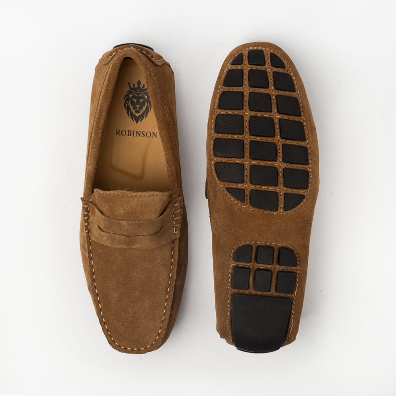 Suede leather mocassin with strap A2/CAMEL