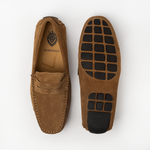 Suede leather mocassin with strap A2/CAMEL