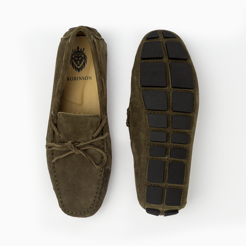 Suede leather mocassin with lace T8/Olive