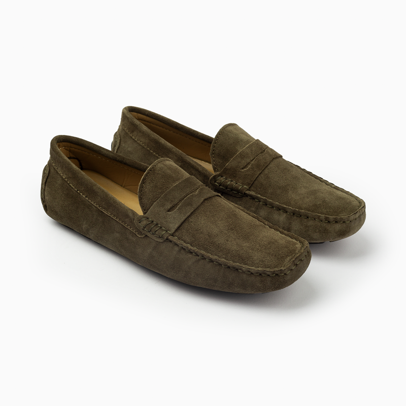 Suede leather mocassin with strap A2/Olive