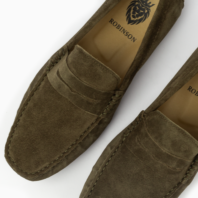 Suede leather mocassin with strap A2/Olive